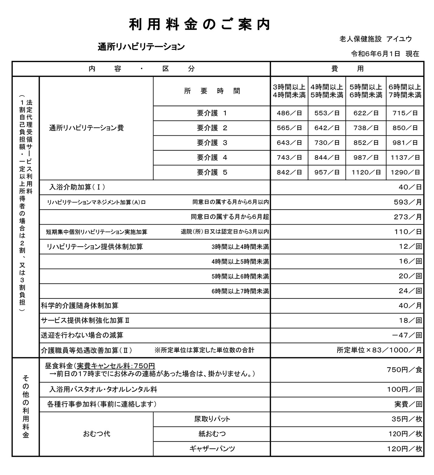 料金表