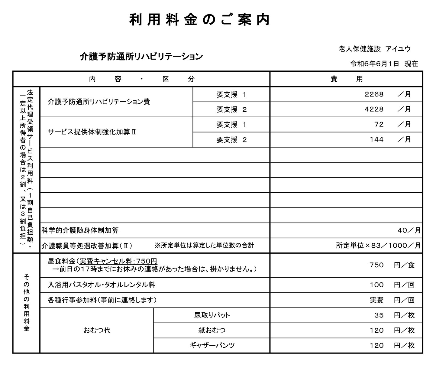 料金表